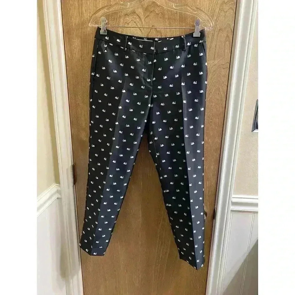RSVP by Talbots Black White Swan All Over Print Petite High Rise Ankle Pants 2P